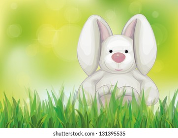 Spring background  with rabbit in  green grass.