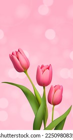 Spring Background with realistic Tulip Flower and bokeh. Vector Illustration EPS10