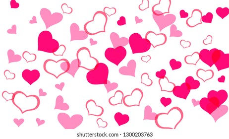 Spring background. Red on White background Vector. Part of the design of wallpaper, textiles, packaging, printing, holiday invitation for wedding. Red hearts of confetti are flying.