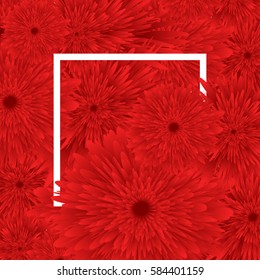 Spring background with red rose flowers and white frame. For greeting, invitation cards to birthday, March 8, Women's Day, wallpaper, sales background