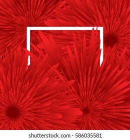 Spring background with red rose flowers and white frame. For greeting, invitation cards to birthday, March 8, Women's Day, wallpaper, sales background
