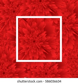 Spring background with red rose flowers and white frame. For greeting, invitation cards to birthday, March 8, Women's Day, wallpaper, sales background