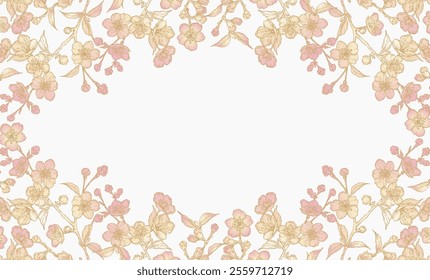 Spring  Background with Sakura Branches and Flowers. Abstract Floral Frame, pink Flower Border. Vector illustration