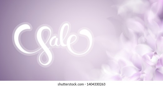 Spring background with Sale text, blurred flower petals and feathers vector illustration
