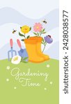 Spring Background. Spring season background. Cartoon Vector illustration design for Poster, Banner, Flyer, Greeting, Card, Cover, Post, Promotion. beautiful and colorful plants, leaves and flowers.