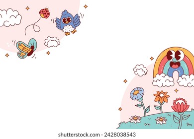 Spring Background. Spring season background. Cartoon Vector illustration design for Poster, Banner, Flyer, Greeting, Card, Cover, Post, Promotion. beautiful and colorful plants, leaves and flowers.