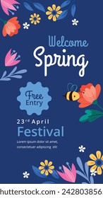 Spring Background. Spring season background. Cartoon Vector illustration design for Poster, Banner, Flyer, Greeting, Card, Cover, Post, Promotion. beautiful and colorful plants, leaves and flowers.