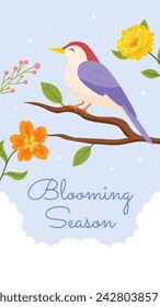 Spring Background. Spring season background. Cartoon Vector illustration design for Poster, Banner, Flyer, Greeting, Card, Cover, Post, Promotion. beautiful and colorful plants, leaves and flowers.