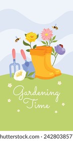 Spring Background. Spring season background. Cartoon Vector illustration design for Poster, Banner, Flyer, Greeting, Card, Cover, Post, Promotion. beautiful and colorful plants, leaves and flowers.