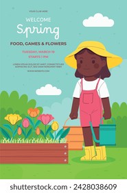 Spring Background. Spring season background. Cartoon Vector illustration design for Poster, Banner, Flyer, Greeting, Card, Cover, Post, Promotion. beautiful and colorful plants, leaves and flowers.