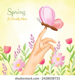 Spring Background. Spring season background. Cartoon Vector illustration design for Poster, Banner, Flyer, Greeting, Card, Cover, Post, Promotion. beautiful and colorful plants, leaves and flowers.