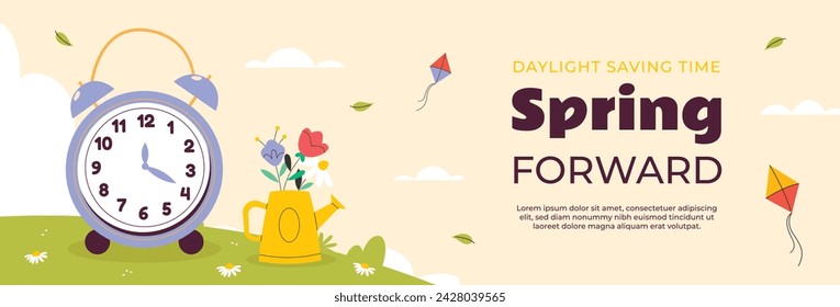 Fondo de primavera. Fondo de la temporada de primavera. Diseño de ilustración vectorial de dibujos animados para póster, pancarta, volante, saludo, tarjeta, cubierta, correo, promoción. hermosas y coloridas plantas, hojas y flores.