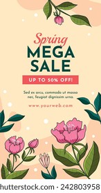 Spring Background. Spring season background. Cartoon Vector illustration design for Poster, Banner, Flyer, Greeting, Card, Cover, Post, Promotion. beautiful and colorful plants, leaves and flowers.