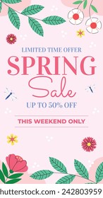 Spring Background. Spring season background. Cartoon Vector illustration design for Poster, Banner, Flyer, Greeting, Card, Cover, Post, Promotion. beautiful and colorful plants, leaves and flowers.