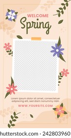 Spring Background. Spring season background. Cartoon Vector illustration design for Poster, Banner, Flyer, Greeting, Card, Cover, Post, Promotion. beautiful and colorful plants, leaves and flowers.