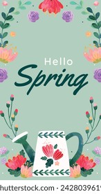 Spring Background. Spring season background. Cartoon Vector illustration design for Poster, Banner, Flyer, Greeting, Card, Cover, Post, Promotion. beautiful and colorful plants, leaves and flowers.