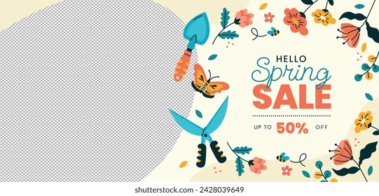 Spring Background. Spring season background. Cartoon Vector illustration design for Poster, Banner, Flyer, Greeting, Card, Cover, Post, Promotion. beautiful and colorful plants, leaves and flowers.