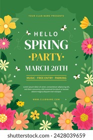 Spring Background. Spring season background. Cartoon Vector illustration design for Poster, Banner, Flyer, Greeting, Card, Cover, Post, Promotion. beautiful and colorful plants, leaves and flowers.