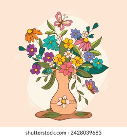 Frühlingshintergrund Hintergrund der Frühjahrssaison. Cartoon Vektor Illustration Design für Poster, Banner, Flyer, Gruß, Karte, Cover, Post, Promotion. schöne und bunte Pflanzen, Blätter und Blumen.
