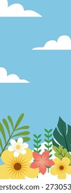Spring Background. Spring season background. Cartoon Vector illustration design for Poster, Banner, Flyer, Greeting, Card, Cover, Post, Promotion. beautiful and colorful plants, leaves and flowers.
