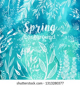 Spring background with sketches decorative plants