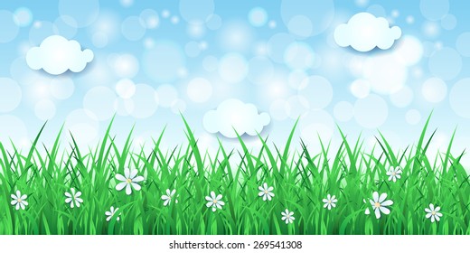 Spring background with sky and grass, vector eps10