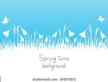 Spring background with snowdrop silhouettes