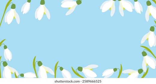 Spring background with snowdrops. Design concept for the protection of the environment, the arrival of spring. Vector illustration