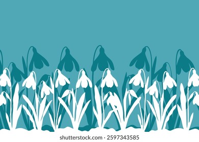 Spring background with snowdrops silhouettes
