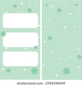spring background for stories green with flowers of two parts, with three rectangular fields for text, gentle background, spring
