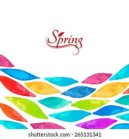 Spring background template with colorful rainbow watercolor leaves for card invitation business design