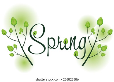 Spring background with text and trees and sunshine, vector illustration