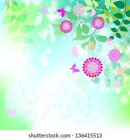 Spring background with transparent leaves