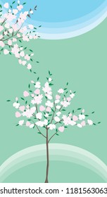 Spring background - tree with flowers and leaves - flat style - vector