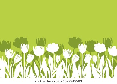 Spring background with tulips silhouettes