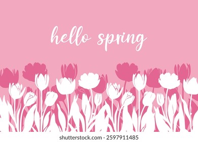 Spring background with tulips silhouettes