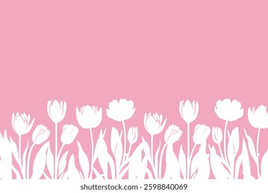 Spring background with tulips silhouettes