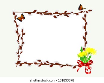 Spring background with twigs of pussy willows