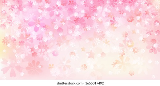Spring background of various flowers in pink and peach colors