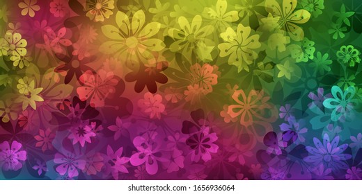 Spring background of various flowers in rainbow colors