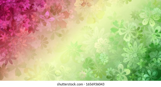 Spring background of various flowers in red, yellow and green colors