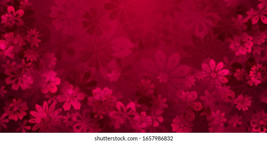Spring background of various flowers in red colors