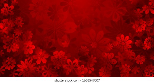 Spring background of various flowers in red colors