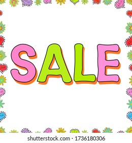 Fondo de primavera. Ilustración vectorial. Tarjeta de venta. Sin inconveniente. Plantilla de banner de venta con elementos sobre fondo colorido. Oferta de promoción con decoración en tonos verdes, blancos y rosas.
