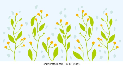Spring background. Vector illustration of flowers, leaves, branches, tropics, jungle isolated on background. Branches with leaves and flowers. Willow. Floral background for postcards banners textiles