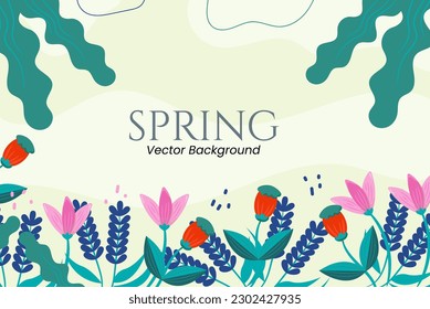 Spring background vector. leaf, flower and plant Minimal Design for text, packaging, prints, wall decoration.