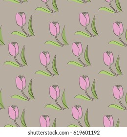 Spring background wallpaper with tulips. vector illustration