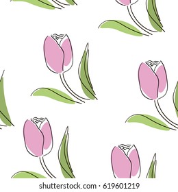 Spring background wallpaper with tulips. vector illustration