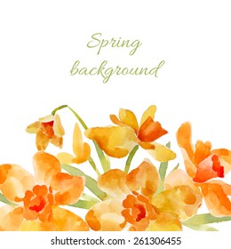 Spring background. Watercolor flowers. Can be used for greeting and wedding cards, gifts, postcards, invitations.