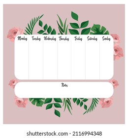 Spring background and weekday planner